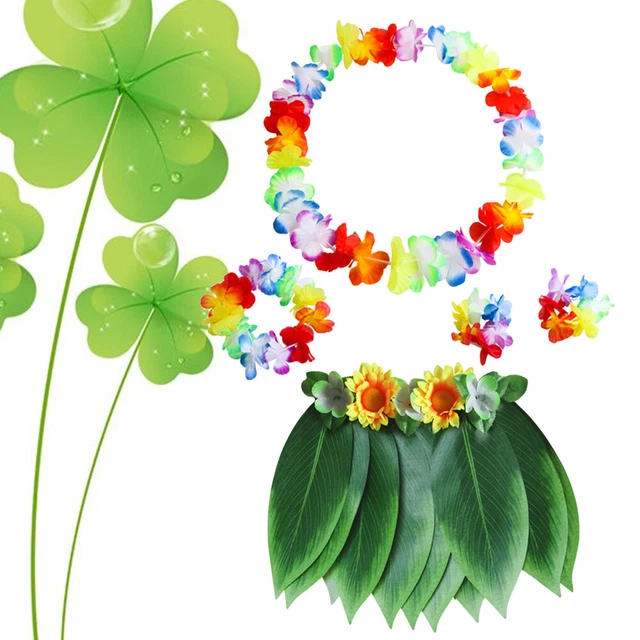 5pcs costume jupe hawaïenne hawaïenne avec feuilles vertes Leis bracelets 3