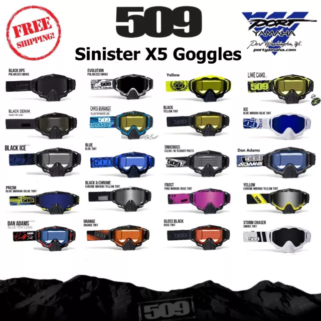 509 Sinister X5 Snowmobile Goggles Dual Pane Anti Fog Lens Trail Riding Snocross