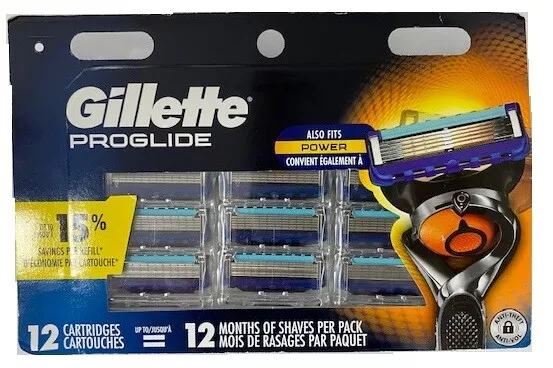 Hojas de afeitar Gillette ProGlide para hombre (también se adapta a la potencia), 12 recarga de hojas