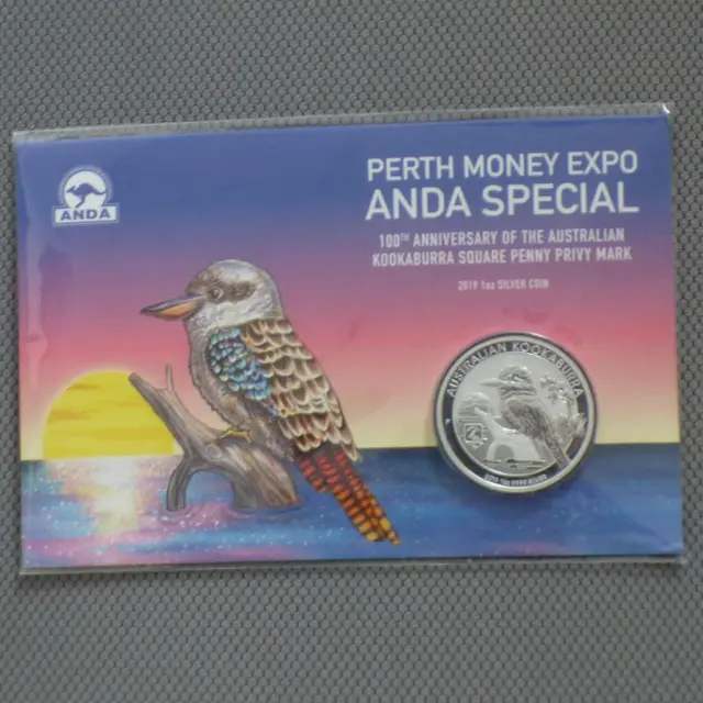 Australia 1$ Kookaburra 2019 privy Square Penny ANDA Show 100y silver 99.9% 1 oz