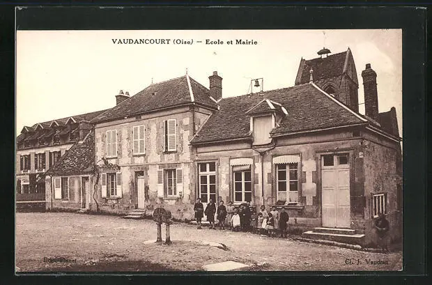 CPA Vaudancourt, Ecole et Mairie