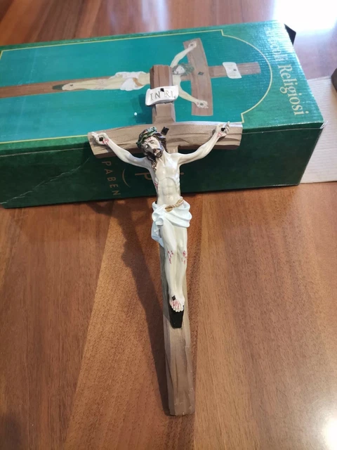 Crocifisso Decorativo In Legno Di Faggio E Resina - 10x15cm, Cristo Dipinto A Mano Con Dettagli - Foto 8
