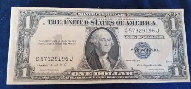 1935-G $1 Dollar Bill Silver Certificate~Misalignment~Blue Seal