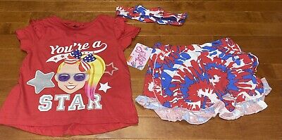 JoJo Siwa Girl’s You’re a Star Shirt Shorts Outfit Set New Size 5 with Headband