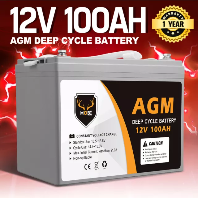 100Ah Deep Cycle Battery 12V AGM Marine Sealed Solar Power Portable 4WD