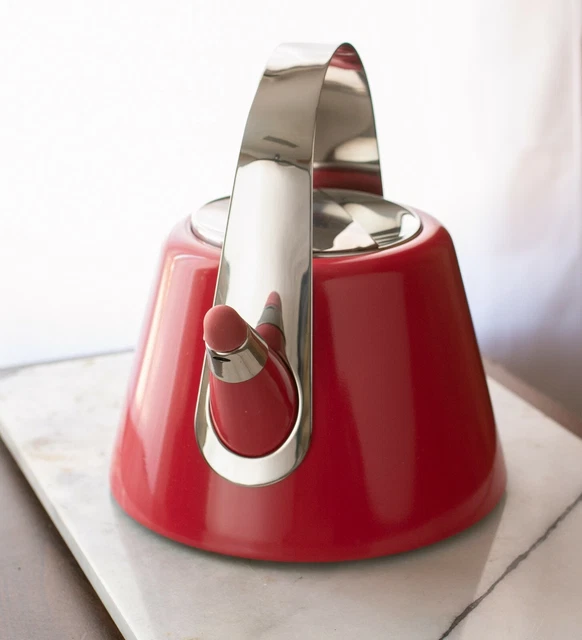 blinQ Tea Kettle 2.5 Quart Stainless Steel With Enamel Berry Pink Whistling RARE