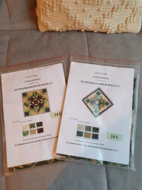 Lot de 2 Kits pour réalisation de blocks PATCHWORK Pansy Park neufs