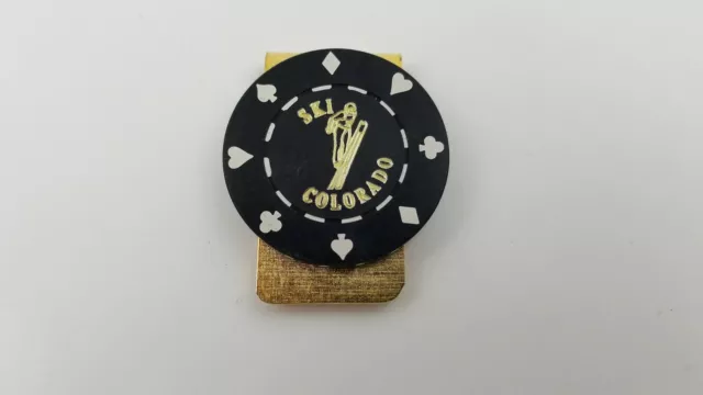 SKI COLORADO MONEY Clip Gold Tone Skiing Vintage Poker Chip Style ...