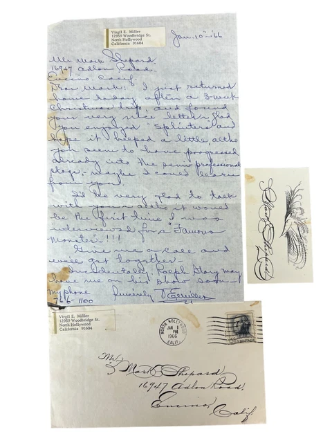 Virgil Miller Actor Signed 1966 letter