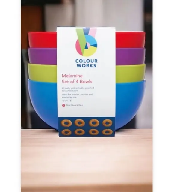 Colourworks Set of Four 15cm Melamine Bowls Ideal For Parties, Picnics Everyday