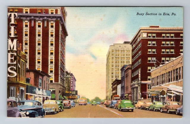 Erie , PA-Pennsylvania, Street View, Shops, Times, Antique, Vintage Postcard
