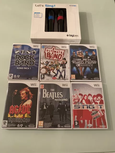 🥰 lot nintendo wii neuf 2 micro let's sing + 6 jeux 9 heures chant karaoke song