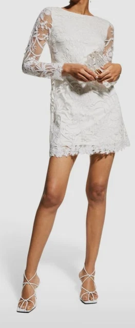 $428 Tadashi Shoji Women's Ivory Long-Sleeve Lace Shift Dress Size 16