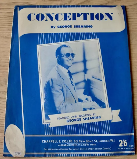 George Shearing Conception Piano Solo Feuille Musique (1950) Jazz Angleterre