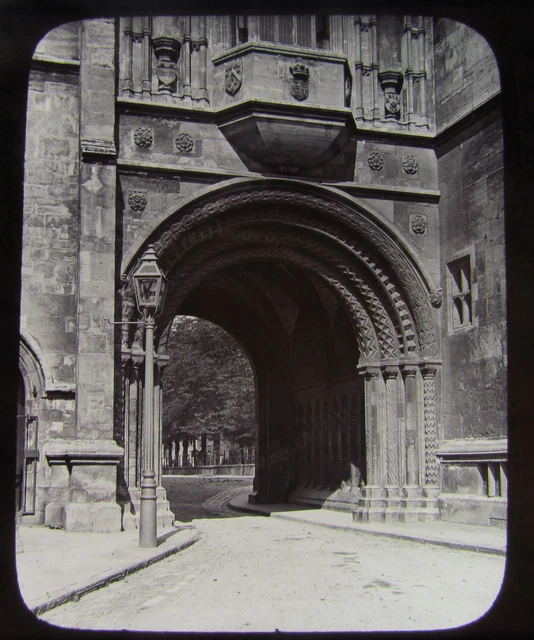 GWW Glas Magic Laterne Rutsche ABBEY GATEWAY COLLEGE GRÜN BRISTOL C1890 ENGLAND