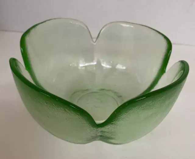 Viking Glass Green Bowl 4 Scalloped Flower Petals Glow Mid Century Modern MCM