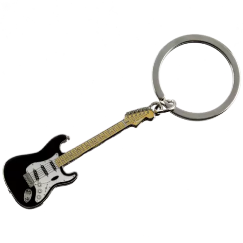 Fender Stratocaster Miniature Guitar Keychain, Black and White - New with Tags