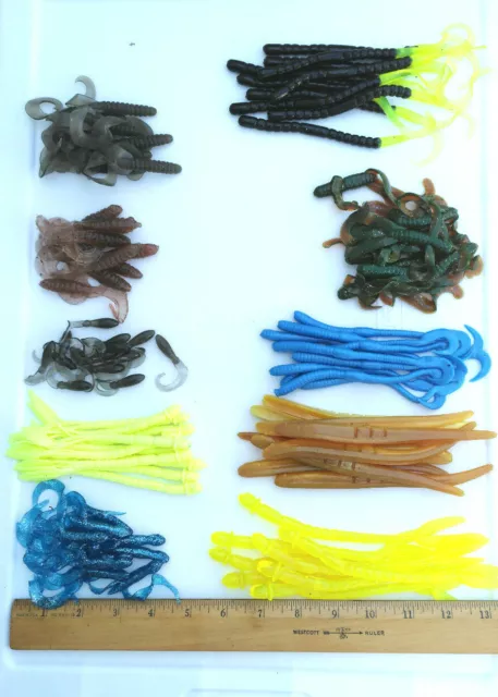 100 pc ASSORTMENT = Now 120 pc.- BASS FISHING Baits  Soft Plastic worms + Hooks 3