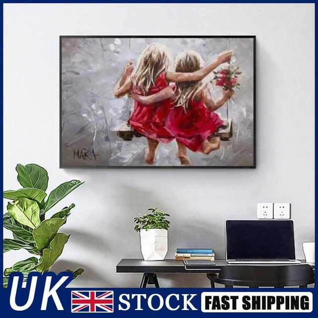Two Sisters in Red Skirts Oil Paint By Numbers Kit DIY Painting Frameless Craft