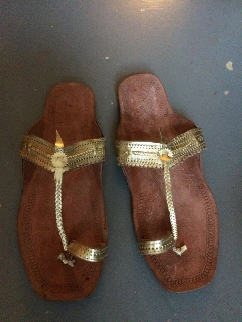 GOLD LEATHER INDIAN Ethnic Kolhapuri Chappal saree womens sandals