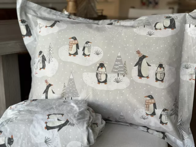 Pottery Barn Kids Winter Penguin Twin Size Duvet Cover and Pillow sham