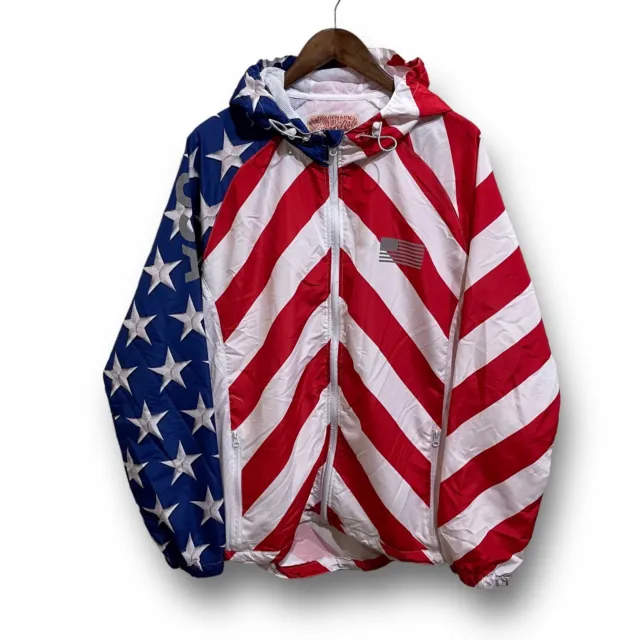 Trademark Brooklyn Cloth MFG Co USA AOP Windbreaker Hooded Jacket Full Zip Sz XL