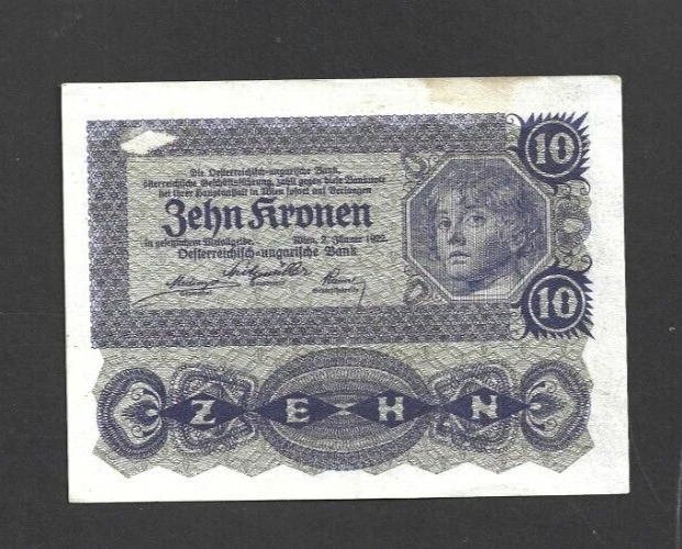 10 Kronen Very Fine  Banknote From Austria 1922  Pick-75