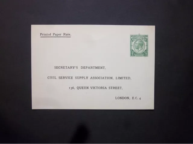 Stationery STO KGV 1/2d green 'Civil Service' Postcard unregulated size H&B CS63