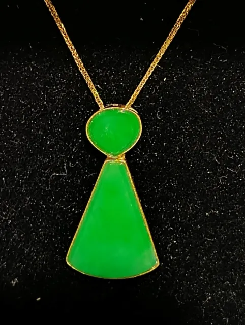 Certified grade A Burma icy green jadeite jade 18K yellow gold pendant