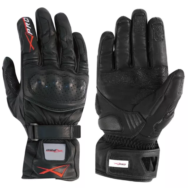 Guantes Piel de la Moto Sport acolchado forrado Protecciones Carreras Negro