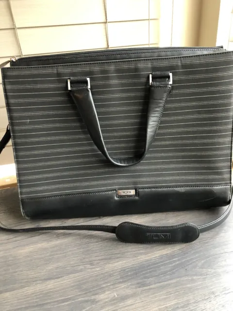 Vintage TUMI BLACK Nylon Striped Bag Briefcase Travel Laptop Strap