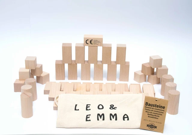 Holzbausteine Kinder 54tlg. Bauklötze Buchenholz Holzklötze Holzspielzeug Natur