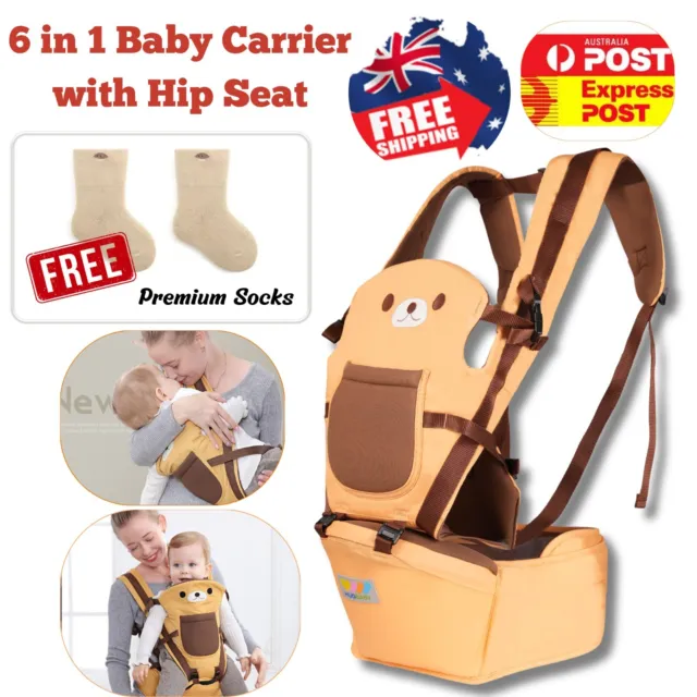 HUGBABY 6 in 1 Ergonomic Baby Carrier with Hip Seat Mustard 100% Cotton
