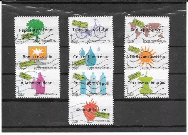 France 2008.Developpement Durable.serie Complete De 10 Timbres Aa Obliteres