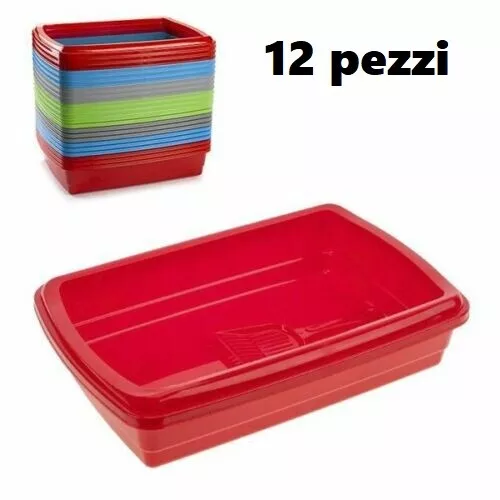 Set 12 Pz Lettiera Per Gatti Rettangolare Con Paletta In Plastica Colorata hmj