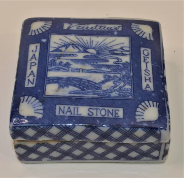 Antique A.A.Vantine & Co. Eastern Perfumes Geisha Nail Stone empty ceramic box