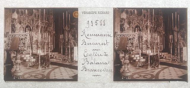 ROUMANIE BUCAREST 1890 PLAQUE VERASCOPE RICHARD 45x107 VUE STEREOSCOPIQUE