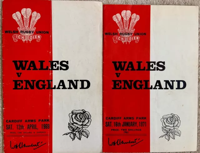 Wales v England official match programmes: 1969 and 1971 at Cardiff Arms Park