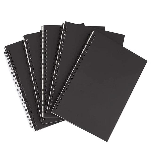 5 pezzi A5 nero spirale libro di schizzi libro di schizzi vuoto diario non regolamentato
