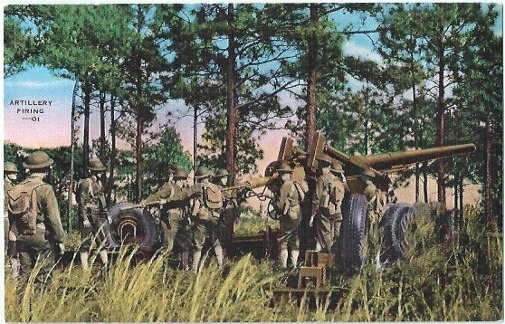 Military Artillery Firing circa World War I Vintage Postcard Military Linen