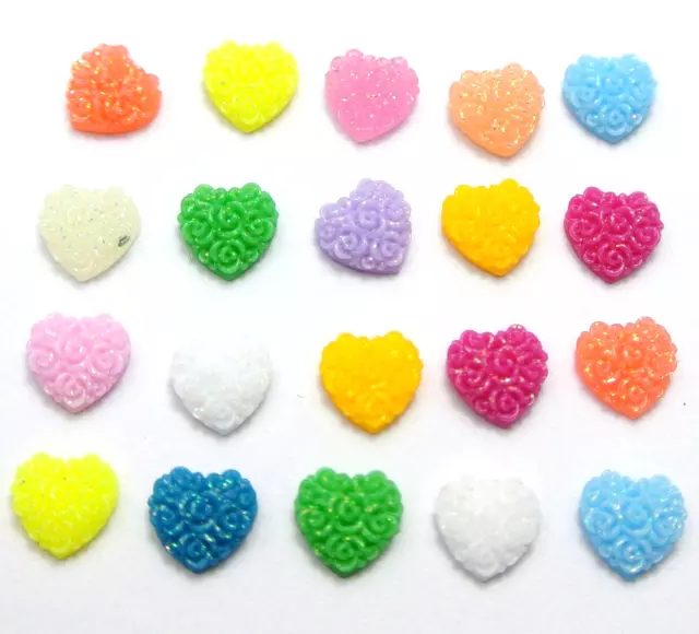 200 Mixed Color Flatback Resin Floral Heart Cabochons 8X8mm DIY Craft Bow Center