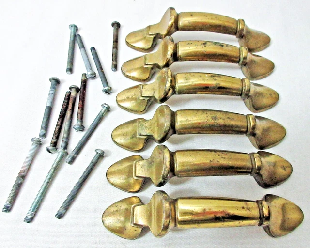 Salvage Vintage 6 Dresser Drawer Pulls Handles Gold Tone Metal 4.5" L w/Screws