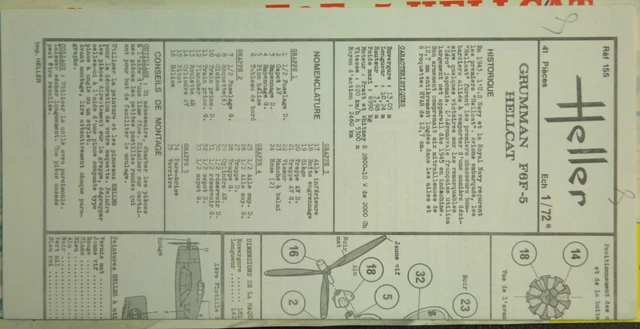 1/72ème PLAN DE MONTAGE pour GRUMMAN F6F-5 HELLCAT - POUR MAQUETTE HELLER N° 155
