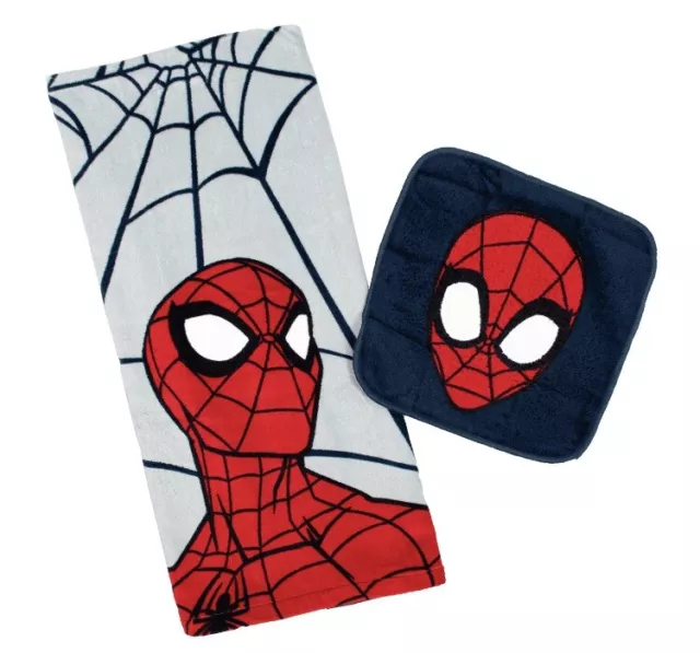 Spider-Man Kids 2-Piece Bath Towel and Wash Cloth Set, Cotton, Red, Marvel