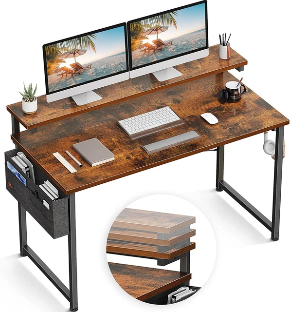 Computer Desk with Adjustable Monitor Shelves, 48 Inch Home Office Desk with Mon