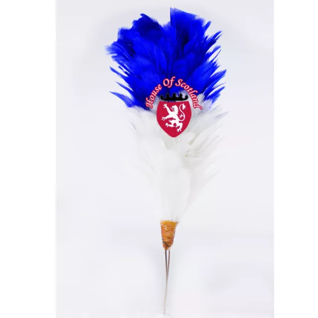 Glengarry Cap Plume Feather Hackle Blue White 6" Balmoral Hat Highland wear 15cm