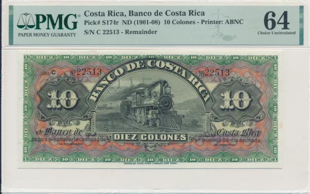 Banco de Costa Rica Costa Rica  10 Colones ND(1901-08)  PMG  64