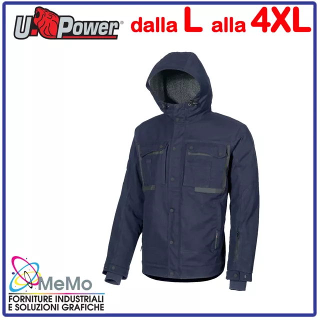 GIACCA UOMO da lavoro IMBOTTITO giaccone INVERNALE UPOWER BLU cappuccio u power