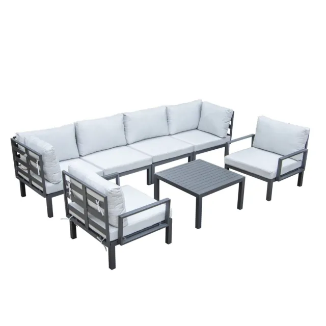 LeisureMod Hamilton 7-Piece Patio Conversation & Coffee Table Set w/ Cushions