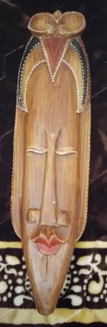 Wooden Tribal Face Mask Wall Decor Hand Carved and Hand Painted
